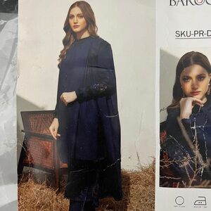 Elegant Navy Blue Long Sleeve Dress.Pakistani